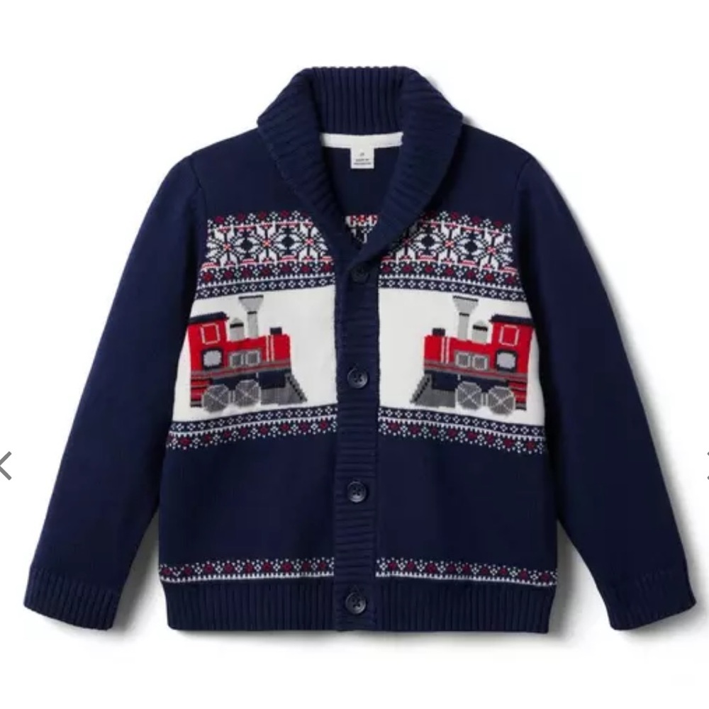 Janie and Jack Boys Fair Isle Train Cardigan